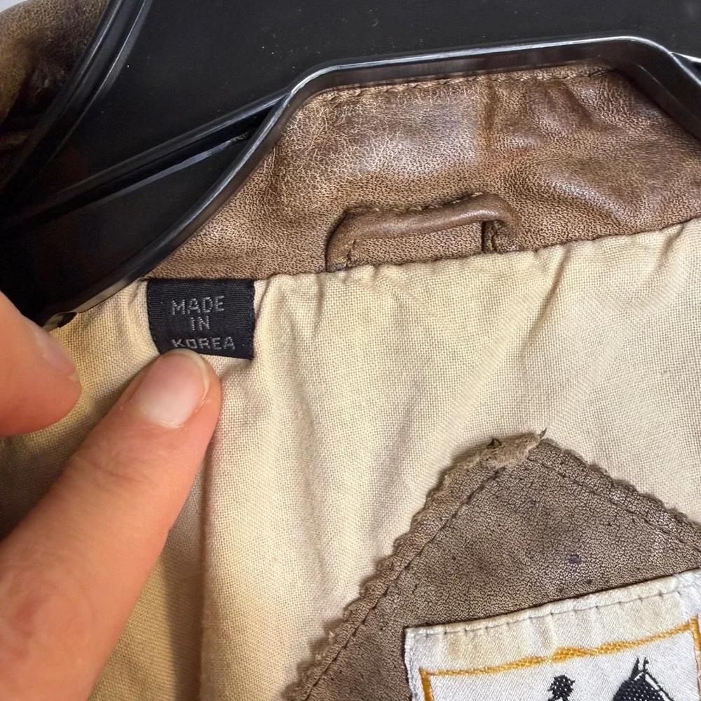 AA Vintage Saddlebred Leather Bike Brown Bomber Knife Pockets‎ Jacket